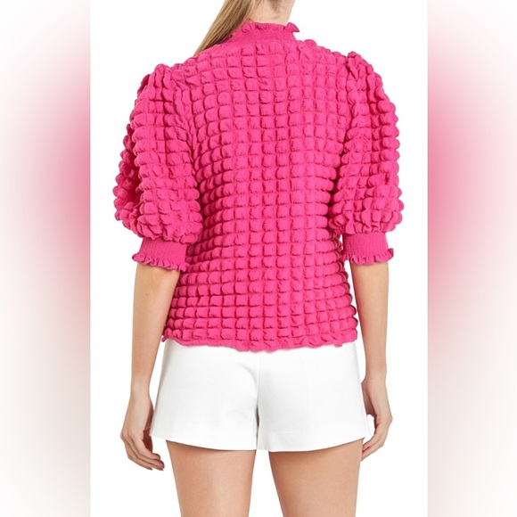 ENGLISH FACTORY Pink Bubble Mock Neck Top M - Picture 2 of 7